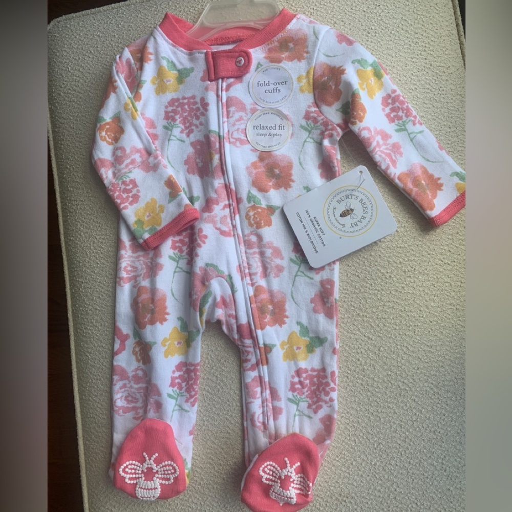 Burt’s Bees Pajama Zipper Sleep & Play Newborn NWT